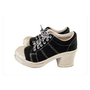 Vtg 90s 00s Coasters Chunky Heels Sneakers Womens 8 1/2 Black Y2K Platform Rave